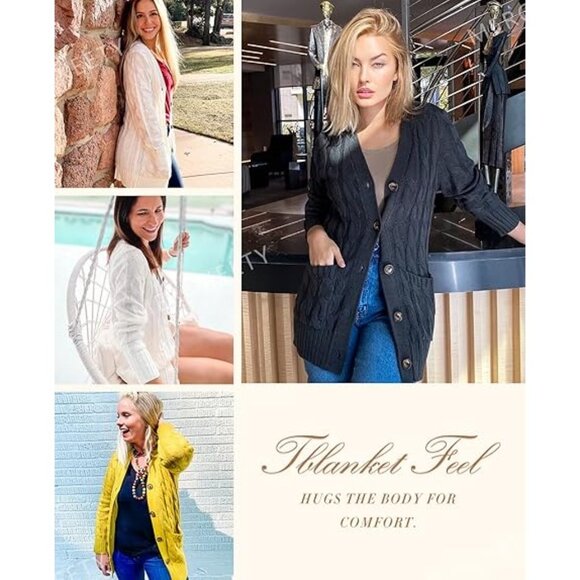 Women's Fall Long Sleeve Cable Knit Sweater Open Front Cardigan, Coffee - Picture 3 of 7